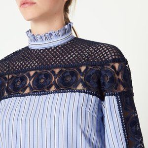 New Sandro Dual Material Stripe Shirt Large